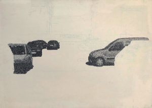Federico Pietrella Senza titolo timbri e carta copiativa su tela cm 100×70 anno 2002
