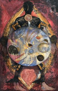 Bruno Ceccobelli Palla Regina Tecnica mista su tavola cm 221×128 anno 1990